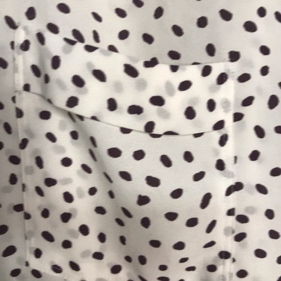 Loft Blouse Quarter Button Pockets White with Brown Polka Dots Size M - Picture 5 of 13
